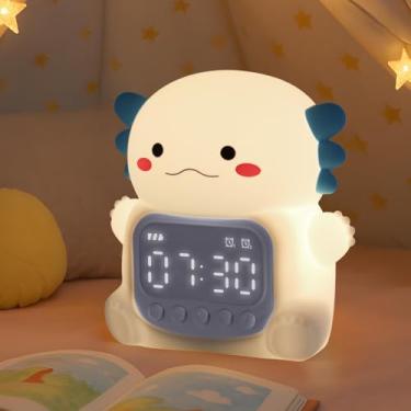 Imagem de Aokpsrt Axolotl Despertador com Luz Noturna para Crianças, Lâmpada de Silicone Recarregável Hora de Despertar Relógio Bonito Animal Lâmpada de Mesa, Companheiro Perfeito para Meninos e Meninas, Branco