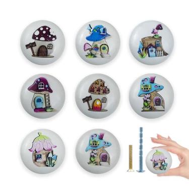 Imagem de Lasyman Puxador de gaveta decorativo de 3,8 cm, 8 peças, cerâmica, cogumelo, berçário, quarto, cozinha, cômoda, gaveta, puxadores e puxadores