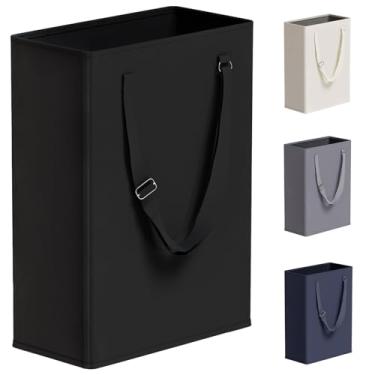 Imagem de TECHMILLY Cesto de roupa suja fino com alças longas ajustáveis, cestas pequenas de 45 L com parte superior de malha, cesto de roupa sujo estreito para quarto, armário e banheiro - preto