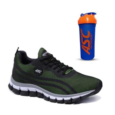 Imagem de Tênis Feminino Ascension + Coqueteleira – Leve, Macio e Confortável para Caminhada, Corrida, Academia e Uso Diário | Estilo Esportivo e Urbano (Preto e Verde + CQ.AZL, BR, Adulto, Numérico, 34)