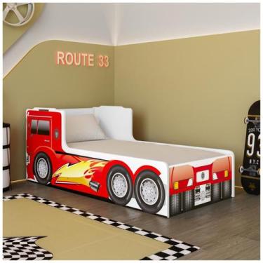 Imagem de Cama Infantil Caminhão Scania Madeira Desenho Azul Vermelha Juvenil - 