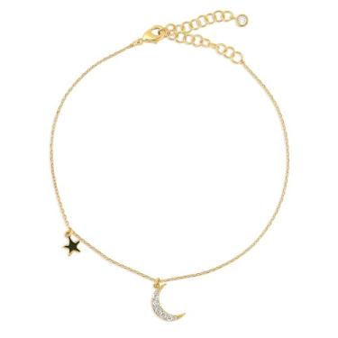 Imagem de BERRICLE Tornozeleira feminina com pingente de corrente de lua crescente, zircônia cúbica, zircônia cúbica, 21,6 cm, tom dourado/prateado, 8.5 inch, Latão Zircônia cúbica, Zircônia cúbica
