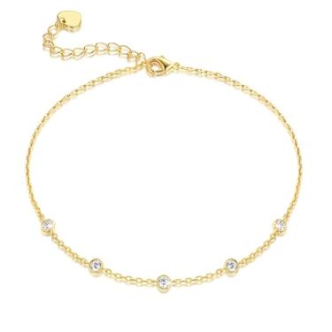Imagem de STREYANT Tornozeleira feminina de ouro 14 quilates com pedras de zircônia cúbica pequena ajustável