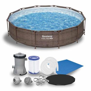Imagem de Piscina Estrutural 6.473 Litros Deluxe Circular + Bomba Filtrante 110V + Capa + Forro Bestway