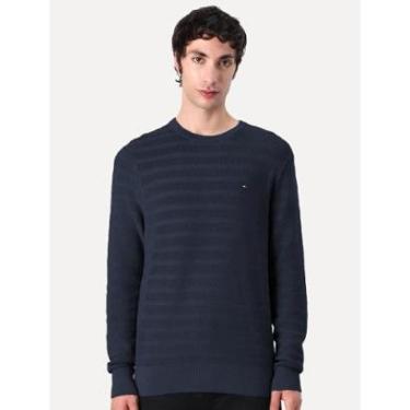 Imagem de Suéter Tommy Jeans Masculino C-Neck Stripe Structured Azul Marinho-Masculino
