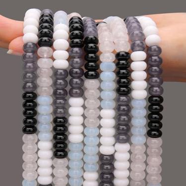 Imagem de AUREHEN 2 fios (150 peças) contas de jade Rondelle de sombra preta e branca, 5 * 8 mm pedras preciosas espaçadoras soltas contas de disco de ábaco para pulseira faça você mesmo, colar, brincos