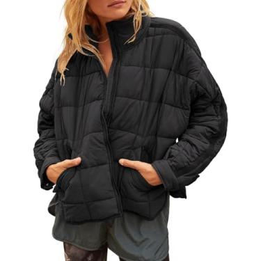 Imagem de Jaqueta Puffer Leve E Folgada Feminina Casaco Quente De Inverno Com Bolsos, Black, L