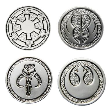 Imagem de Crachá de caveira Mandalore de metal, 4 peças, conjunto de alfinetes com símbolo de ordem Jedi, Measuring 1.18 inches, Metal, Metal