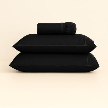 Imagem de Jogo De Lençol Casal Padrão Algodão 400 Fios Micropercal (Preto)