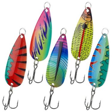 Imagem de OROOTL Iscas de pesca de água salgada, 5 colheres de pesca com anzóis agudos duráveis, isca para garoupa de atum e salmão, isca de pesca de peixe do mar, colher de pesca para robalo com caixa de