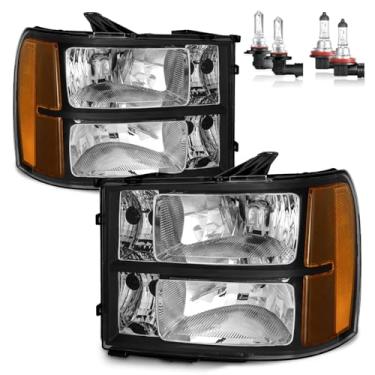 Imagem de ROADEAL Faróis com lâmpadas para 2007-2013 GMC Sierra 1500/2007-2014 Sierra 2500 HD 3500 HD halogêneo substituição do lado do motorista e do passageiro
