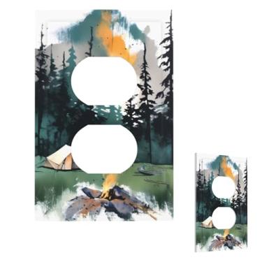 Imagem de Placa de parede decorativa 1 gangue duplex placa de parede selvagem natureza acampamento borda capas de tomada capa de interruptor de luz placa de parede decorativa 12,7 cm x 7,6 cm termoplástico