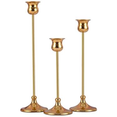 Imagem de Castiçal para castiçal de castiçal para decoração de Halloween Dia das Bruxas Dia de Ação de Graças de Natal vintage candelabro para lareira festa em casa (ouro, 1 conjunto (3 peças))