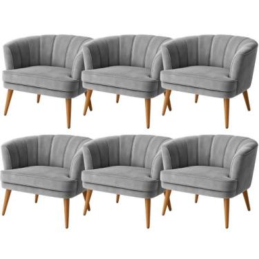Imagem de Kit 6 Poltronas Moderna para Sala de Estar Confortavel Tecido Veludo R