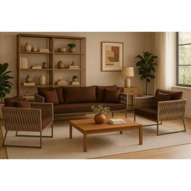 Imagem de Conjunto Sofá Sala Poltronas Alumínio Corda Náutica Móveis Terraço - N