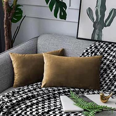 Imagem de UPOPO Conjunto de capas de almofada de veludo dourado de cor sólida macia retangular para sofá quarto carro 2 peças 30,5 cm x 50,8 cm