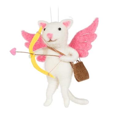 Imagem de Abbott Collection Enfeite artesanal de gato Merino Cupido com arco e flecha - Feltro de lã/Styro, Branco/Rosa (11,4 cm A)