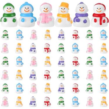 Imagem de WinnerWhy 48 mini bonecos de neve de resina, boneco de neve de Natal, inverno, boneco de neve em miniatura com chapéu colorido, pequenos bonecos de Natal, presentes para decoração de mesa de bar e