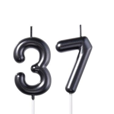 Imagem de Velas pretas de aniversário de 37 e 73 polegadas, número 37 e 73 polegadas, topo de bolo para homens e mulheres, decorações de festa temática