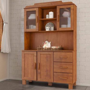 Imagem de Armário De Cozinha Cristaleira 123cm 3 Gavetas Giana Castanho F07 - Mpozenato