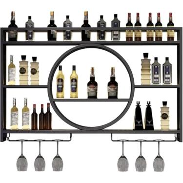 Imagem de Prateleiras De Vinho Montadas Na Parede, Unidade De Bar Prateleiras Flutuantes Rack De Garrafa De Vidro Suporte De Exibição De Ferro De Metal Moderno Suporte De Vinho Pra, Black, 100 * 15 * 80cm