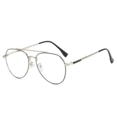 Imagem de Armação de óculos da moda, masculina e feminina, armação de metal elíptica, ultraleve, anti-luz azul, lentes transparentes, preta e prateada, C
