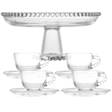 Imagem de Prato de Cristal com Pé Pearl 20cm + Conjunto 4 Xícaras de Café com Pires Wolff