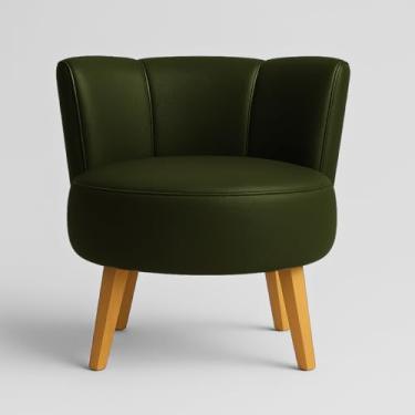 Imagem de Poltrona Decorativa para Sala de Estar Reforçada Moderna Tecido Corano Pés de Madeira Ergônomica (Verde oliva)