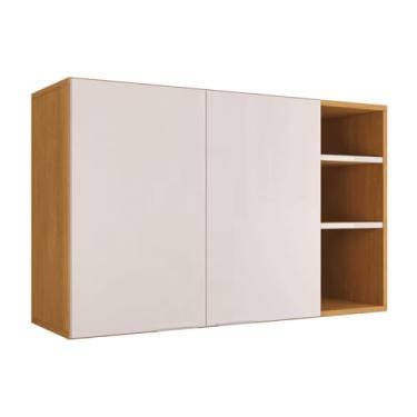 Imagem de Armário Suspenso de Parede Embutido Aéreo Cozinha Multiuso Nicho Prateleira Organziador Lavanderia 2 Portas - Ópera - Nature/Offwhite