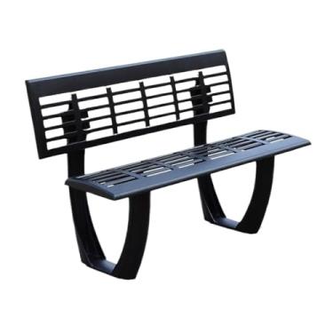 Imagem de ZzleoyuUUs-12 Banco de jardim ao ar livre, banco de encosto de parque, cadeira de jardim de alumínio fundido, assento externo de jardim com laca preta (médio)