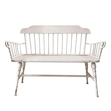 Imagem de ZzleoyuUUs-12 Banco de jardim ao ar livre estilo rural branco com encosto, ferro forjado vintage de 120 cm, banco de lazer para 2 pessoas