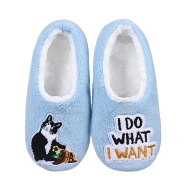 Imagem de ZYZX Chinelo de gato para mulheres, aconchegante, macio, quente, engraçado, fofo, antiderrapante, forro de lã de ovelha, meias felpudas para uso interno com pegas, chinelos para presentes, 043 mhp