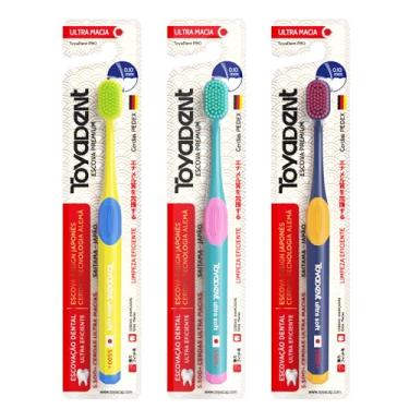 Imagem de TOYADENT PRO Escova de Dente Adulto Macia, 6 Cores Disponíveis, Ultra Fina Limpeza Dental, Suave para Gengivas Sensíveis Profissional (Amarelo+Verde+Azul(3 unidades))
