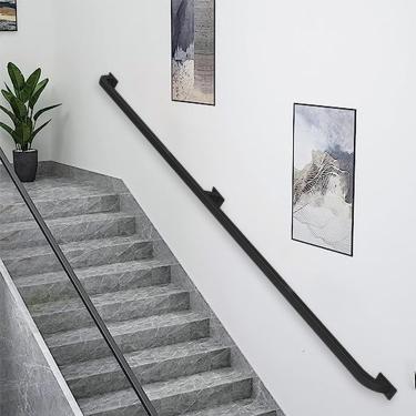 Imagem de Corrimão moderno preto para decorações de escadas, corrimão de escada, corrimão de ferro forjado para barra de apoio de segurança interna externa - Kit completo, 6,6 pés/200 cm