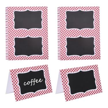 Imagem de CHGCRAFT 50 peças de cartões de lugar guingão vermelho com tema italiano quadro-negro cartão de lugar cartões de nome de casamento tenda de papel para configuração de mesa, comida local, decorações de