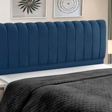 Imagem de Cabeceira Cama Box Estofada Madeira Queen Size Ômega - D'Julia, Azul