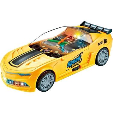 Imagem de Carro Relógio de Corrida 3D Brinquedo Educativo Com Som e Luz Amarelo 