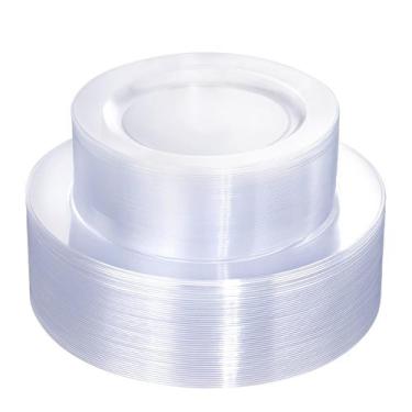 Imagem de Pratos de plástico FLOWERCAT 100PCS Clear Disposable Party
