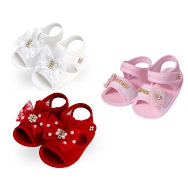 Imagem de Sapatinho Bebê Kit 3 Pares Sandália Menina Laço Renda KIT179 - Nina Ba