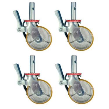 Imagem de Kit com 4 rodízios giratórios com freio para andaime *poliuretano* jst