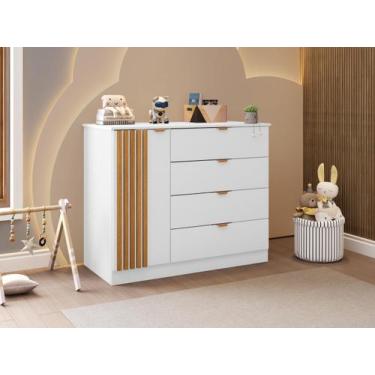Imagem de Cômoda Infantil Ripado1 Porta 4 Gavetas Ayla - Phoenix Baby, Branco