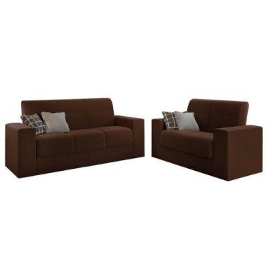 Imagem de Conjunto De Sofá 2 E 3 Lugares Leon Veludo Mamflex Marrom