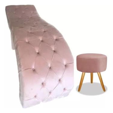 Imagem de Maca para Estética Luxo Veludo Rose Capitone Estofados com Puff Cintat
