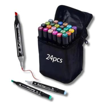 Imagem de Canetinhas Marcadores Coloridas Escolar Ponta Dupla Com 12, 24, 36 ou 