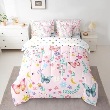 Imagem de Erosebridal Jogo de cama com estampa floral de borboleta, solteiro, arco-íris, desenho botânico, flor, fantasia, sonhador, feminino, 7 peças