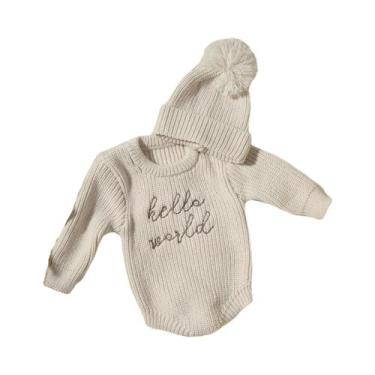 Imagem de Macacão De Tricô Para Bebê Menino Ou Menina Com Chapéu Pom Pom Para Fo