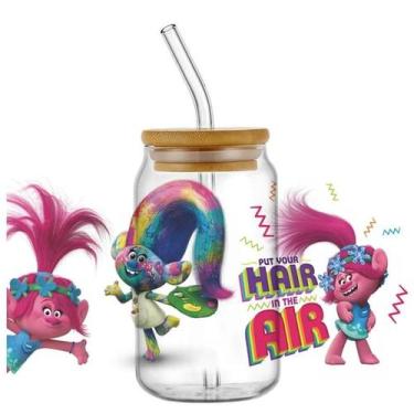 Imagem de Caneca De Vidro Miniso 3D Trolls Cartoon UV DTF De 16oz À Prova d'Água