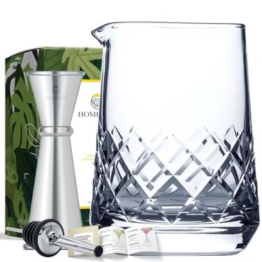 Imagem de Homestia Conjunto de copos de mistura de coquetel, conjunto de mistura de barra de cristal antiquado com vidro de barriga de fundo grosso de cristal de 708 g, 59 ml, kit de barman e utensílios de bar