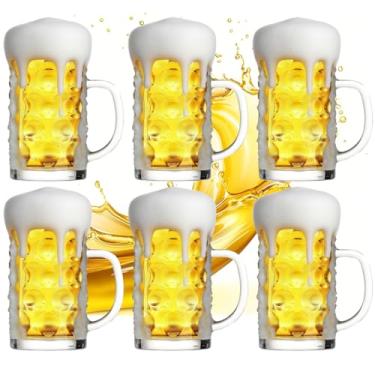 Imagem de ZHENGYAOYANG Conjunto de 6 canecas de cerveja de vidro de 590 ml com alça, canecas de cerveja para freezer, caneca de cerveja de vidro grande