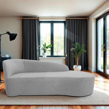 Imagem de Recamier Curvo Orgânico 140cm 2 Lugares Lado Direito para Sala de Estar em Linho Paris Cinza Claro